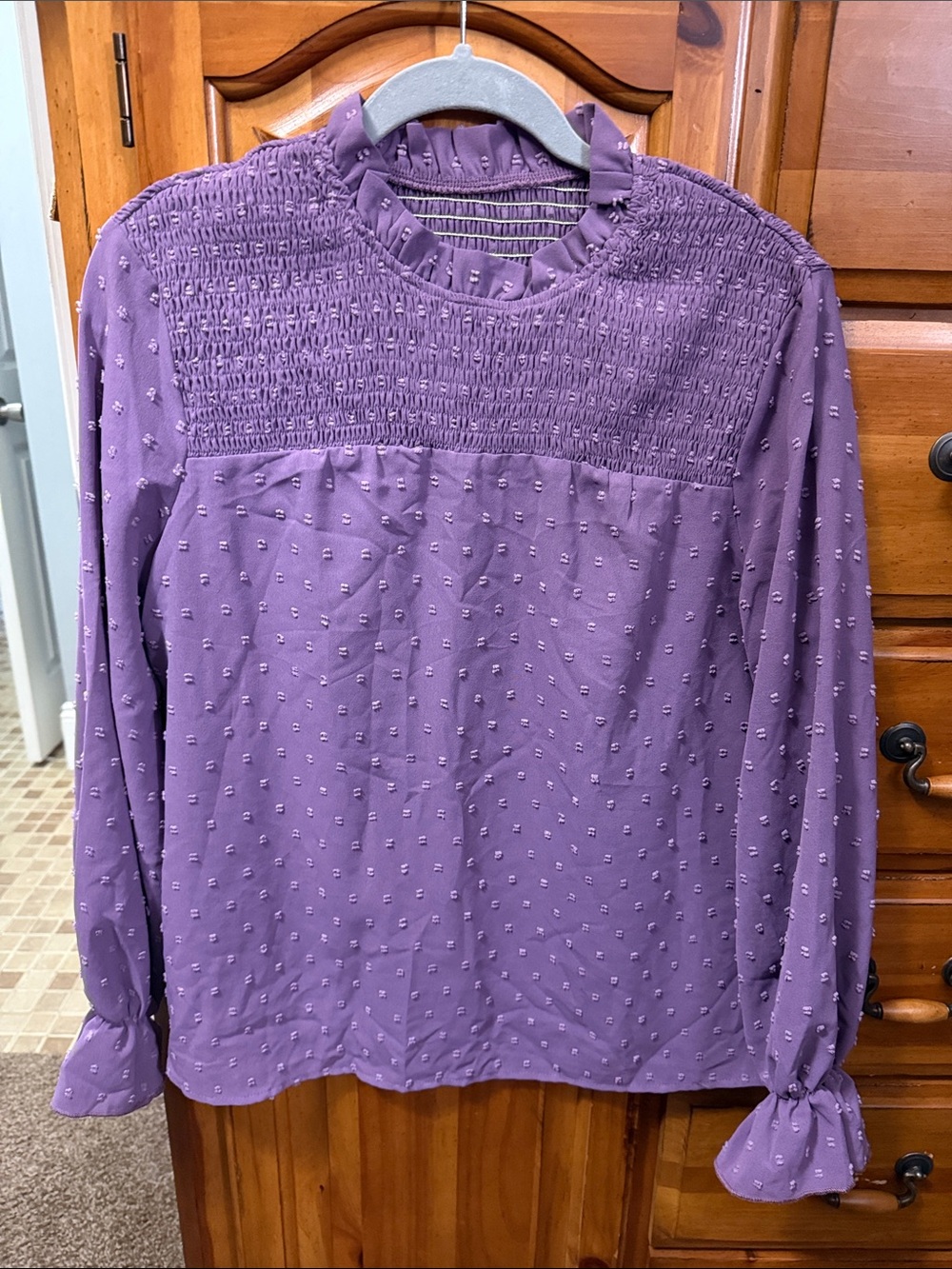 Women's Lavender Textured Long Sleeve Blouse